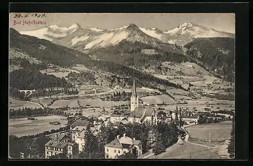 AK Bad Hofgastein, Ortsansicht mit Kirche aus der Vogelschau