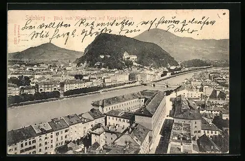AK Salzburg, Blick vom Mönchsberg auf Kapuzinerberg