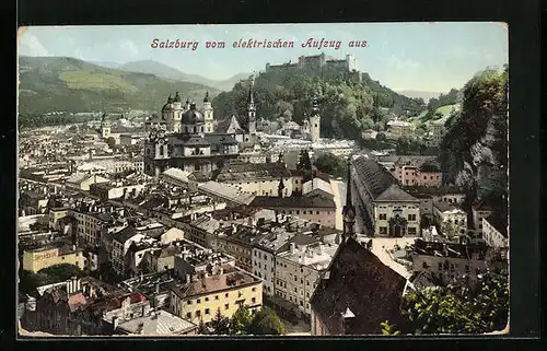 AK Salzburg, Ortsansicht vom elektrischen Aufzug aus gesehen