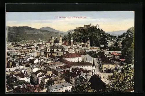 AK Salzburg, Ortsansicht vom Mönchsberg gesehen