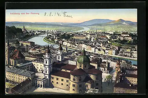 AK Salzburg, Ortsansicht von der Festung gesehen
