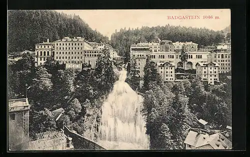 AK Bad Gastein, Ortspartie mit Wasserfall