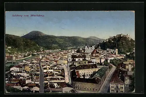 AK Salzburg, Gesamtansicht vom Mönchsberg aus gesehen