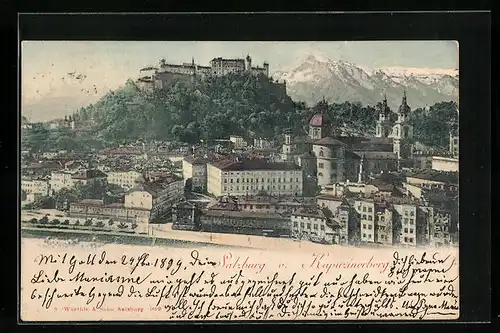 AK Salzburg, Ortsansicht vom Kapuzinerberg gesehen