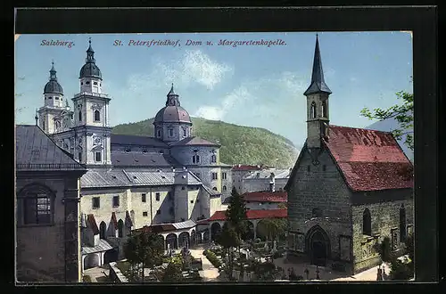 AK Salzburg, St. Petersfriedhof, Dom und Margaretenkapelle