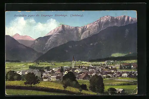 AK Saalfelden, Ortsansicht gegen die Leoganger Steinberge