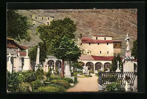 AK Salzburg, Petersfriedhof mit Maximuseinsiedelei