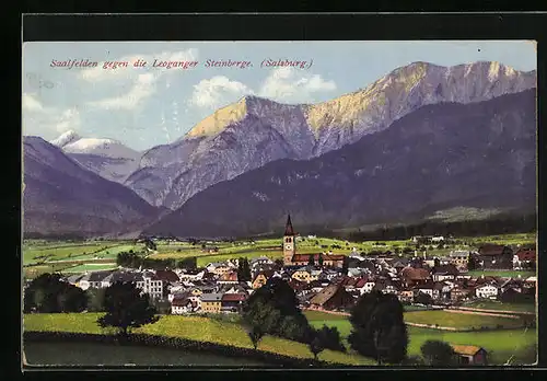 AK Saalfelden, Ortsansicht gegen die Leoganger Steinberge
