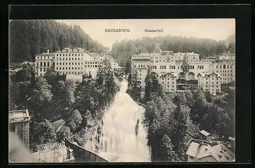 AK Bad Gastein, Ortspartie mit Wasserfall