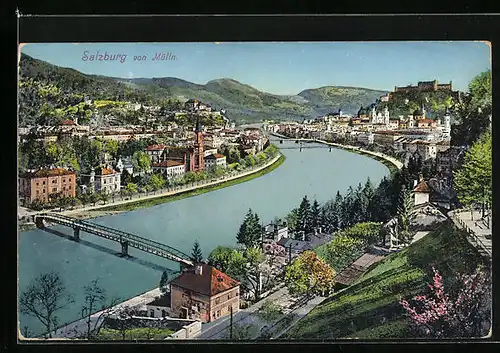 AK Salzburg, Ortsansicht von Mülln aus gesehen