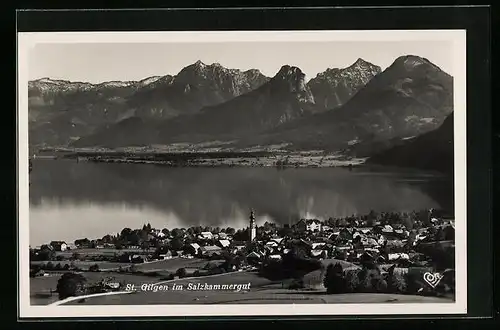 AK Sankt Gilgen, Ortsansicht mit Blick auf Rettenkogel, Sparber und Pleckwand