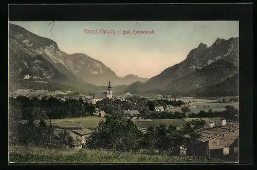 AK Grossgmain, Ortsansicht mit Kirche