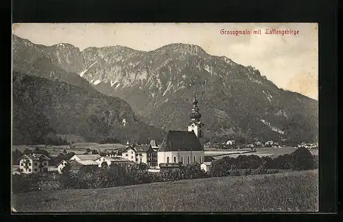 AK Grossgmain, Blick zur Kirche und zum Lattengebirge