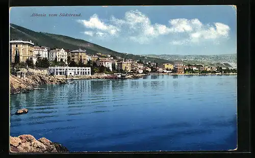 AK Abbazia, Panorama vom Südstrand aus gesehen