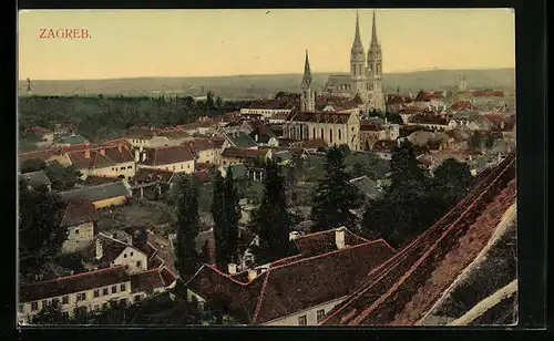 AK Zagreb, Ortsansicht mit Kirche