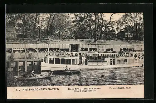 AK Berlin-Tiergarten, Gaststätte J. C. Kistenmacher`s Garten, Hinter den Zelten, Richard Wagnerstr. 10, Dampfer