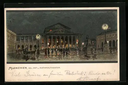 Lithographie München, Königliches Hof- und Nationaltheater