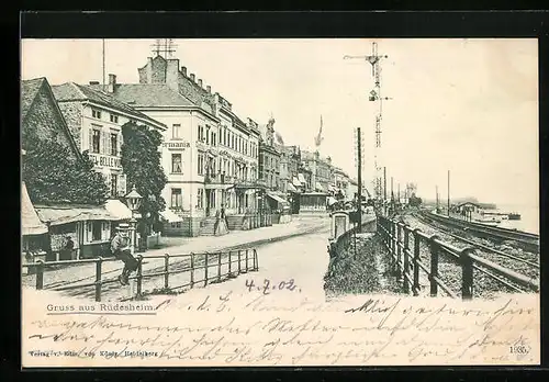 AK Rüdesheim, Rheinstrasse mit Hotel Bellevue und Hotel Germania