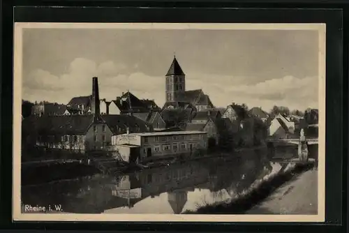 AK Rheine i. W., Ortspartie und Flusspartie mit Brücke