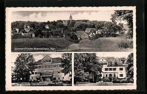 AK Hummelshain /Thür., Ortsansicht, Bauernschule mit Vorderansicht und Parkansicht