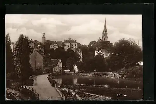 AK Löbau i. Sa., Ortsansicht mit Kirche