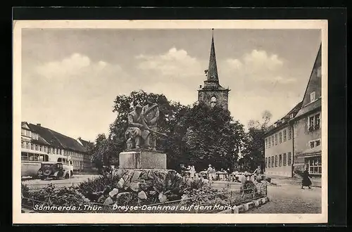 AK Sömmerda i. Thür., Dreyse-Denkmal auf dem Markt