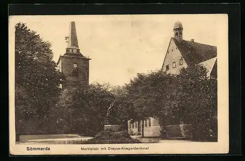 AK Sömmerda, Marktplatz mit Dreyse-Kriegerdenkmal