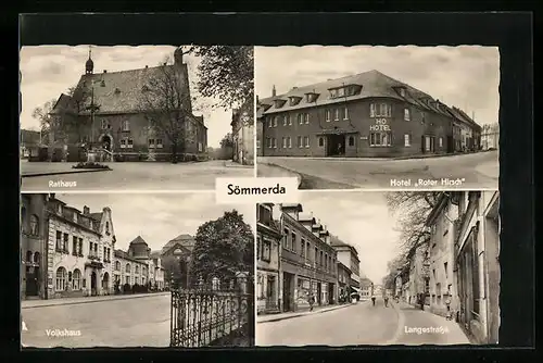 AK Sömmerda, Rathaus, Volkshaus, Hotel Roter Hirsch und Langestrasse