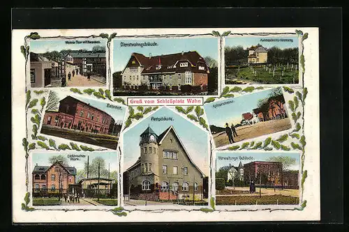 AK Köln-Wahn, Schiessplatz mit Kommandanten-Wohnung, Postgebäude, Bahnhof und Elektrisches Werk