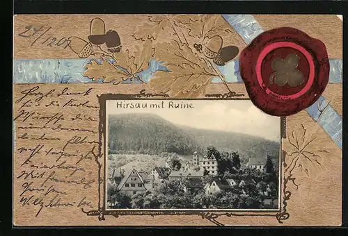 AK Hirsau, Ortsansicht mit Ruine, Passepartout