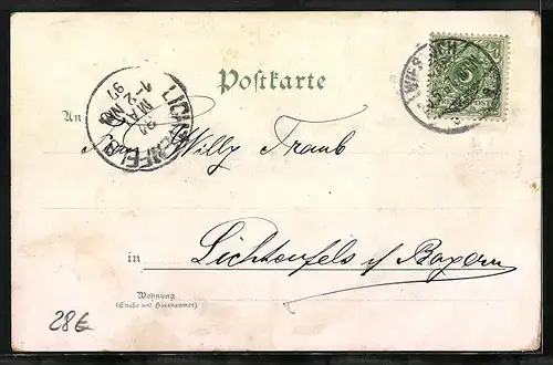 Lithographie Heidelberg, Ruprechtsbau mit Wartthurm