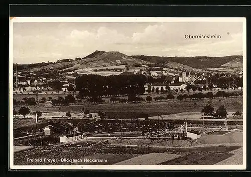 AK Obereisesheim, Freibad Freyer mit Blick nach Neckarsulm