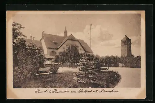 AK Remscheid, Restauration zum Stadtpark mit Bismarckturm