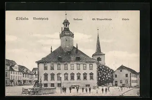 AK Cölleda, Marktplatz, Rathaus, St. Wippertikirche und Schule