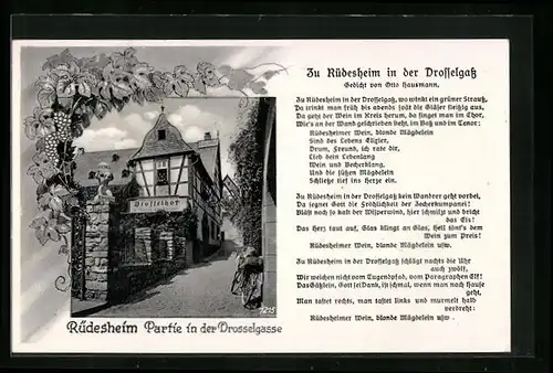 AK Rüdesheim, Partie in der Drosselgasse, Gedicht In Rüdesheim in der Drosselgass von Otto Hausmann