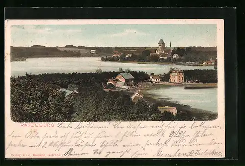 AK Ratzeburg, Ortsansicht und Seepartie aus der Vogelschau