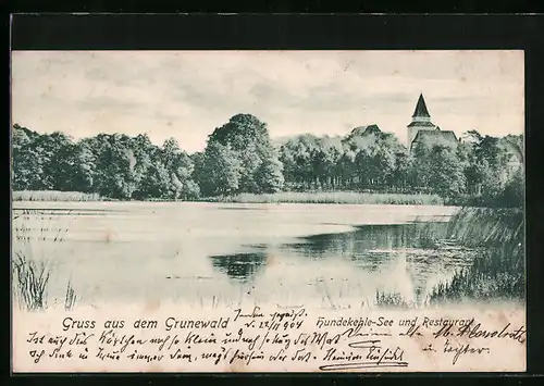 AK Berlin-Grunewald, Hundekehle-See und Restaurant