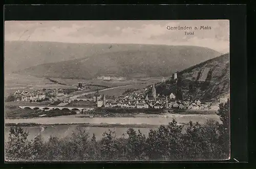AK Gemünden a. Main, Ortsansicht aus der Vogelschau