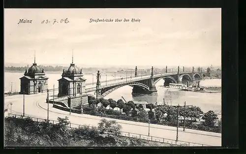 AK Mainz, Strassenbrücke über den Rhein