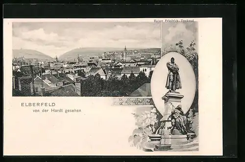 AK Elberfeld, Ortsansicht von der Hardt gesehen, Kaiser Friedrich-Denkmal