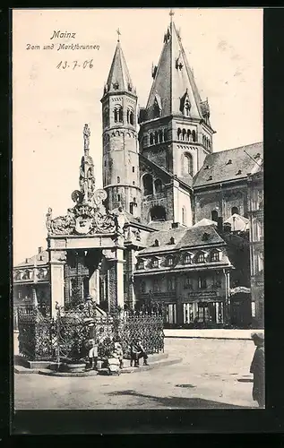 AK Mainz, Dom und Marktbrunnen