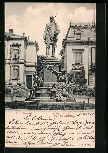AK Wiesbaden, Bismarckdenkmal