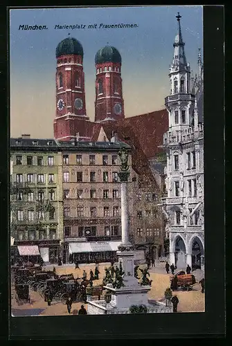 AK München, Marienplatz mit Frauentürmen