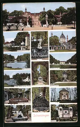 AK Schwetzingen, Schloss und Schlossgarten, Moschee, Apollotempel, Minervatempel