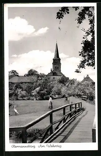 AK Hermannsburg, Wehrsteg, Blick zur Kirche