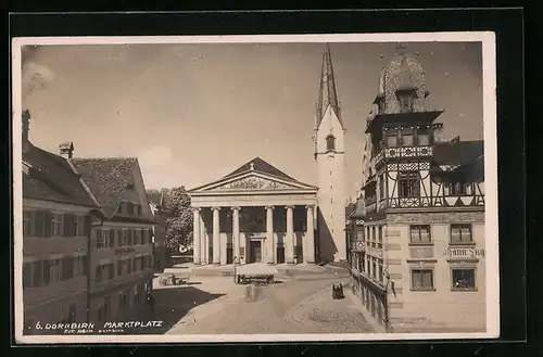 AK Dornbirn, Marktplatz mit Haus v. Johann Luger und Kirche