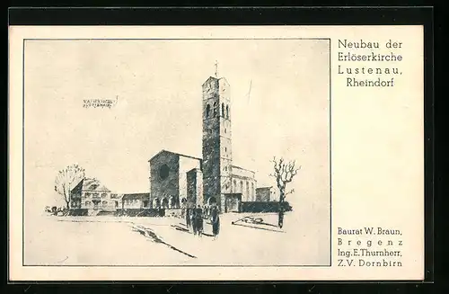 AK Lustenau-Rheindorf, Neubau der Erlöserkirche, Skizze