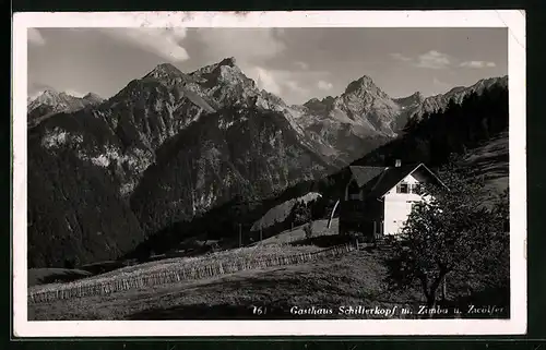 AK Bürserberg, Gasthaus Schillerkopf mit Zimba und Zwölfer