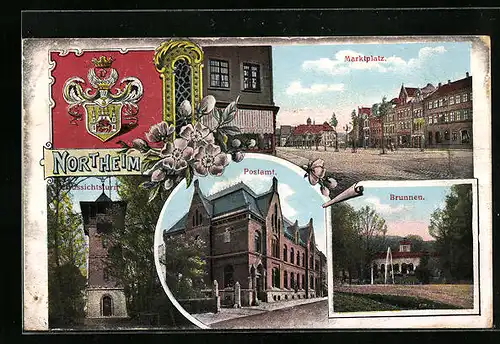 AK Northeim, Postamt, Aussichtsturm, Brunnen
