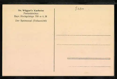 AK Partenkirchen /Bayr. Hochgebirge, Dr. Wigger`s Kurheim, Der Speisessaal, Teilansicht